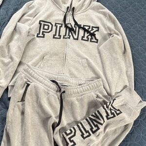 Victoria's Secret PINK Gray Tracksuit with Black Lettering